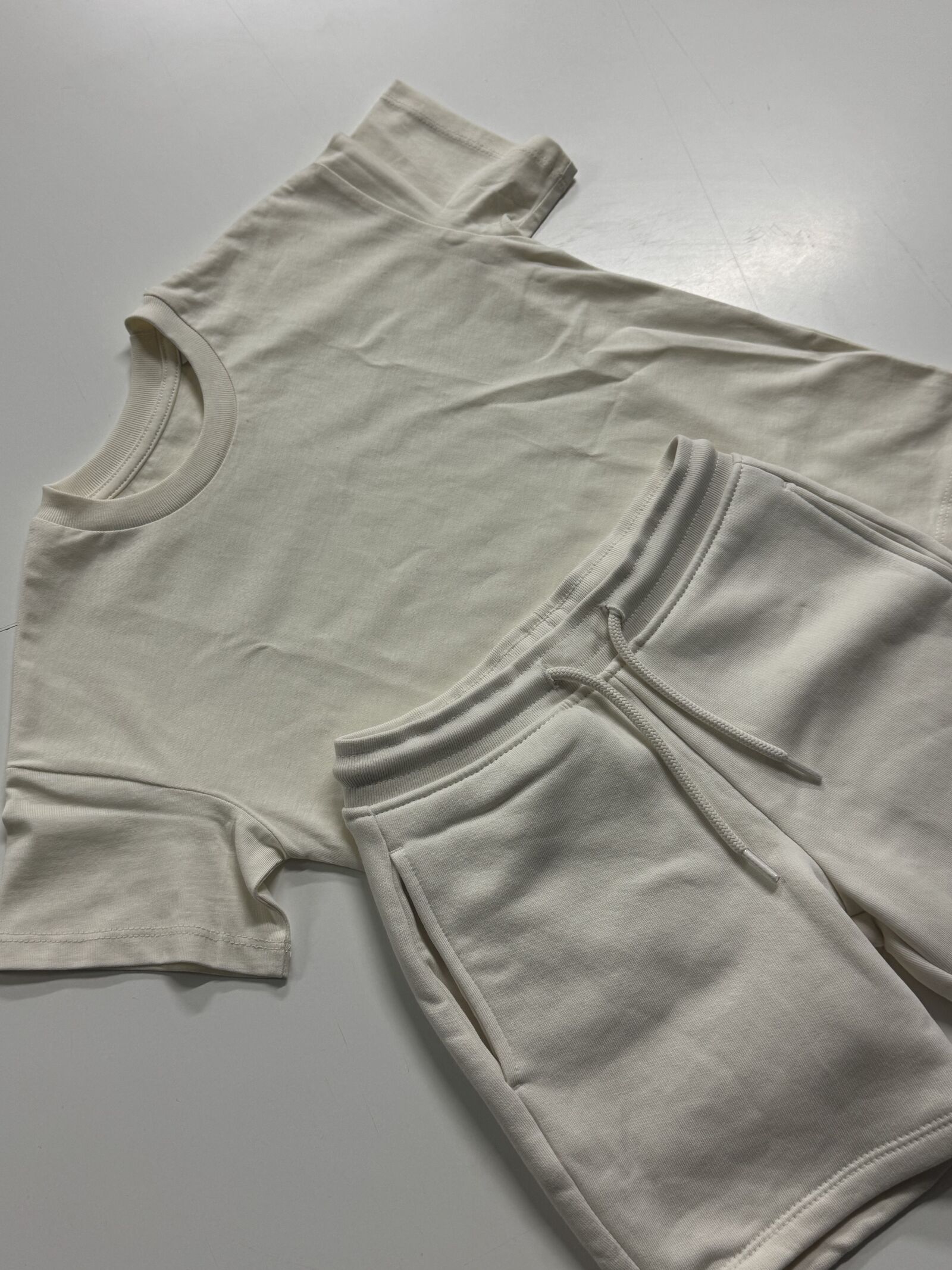 Cream t-shirt and matching drawstring shorts coordinated blank set